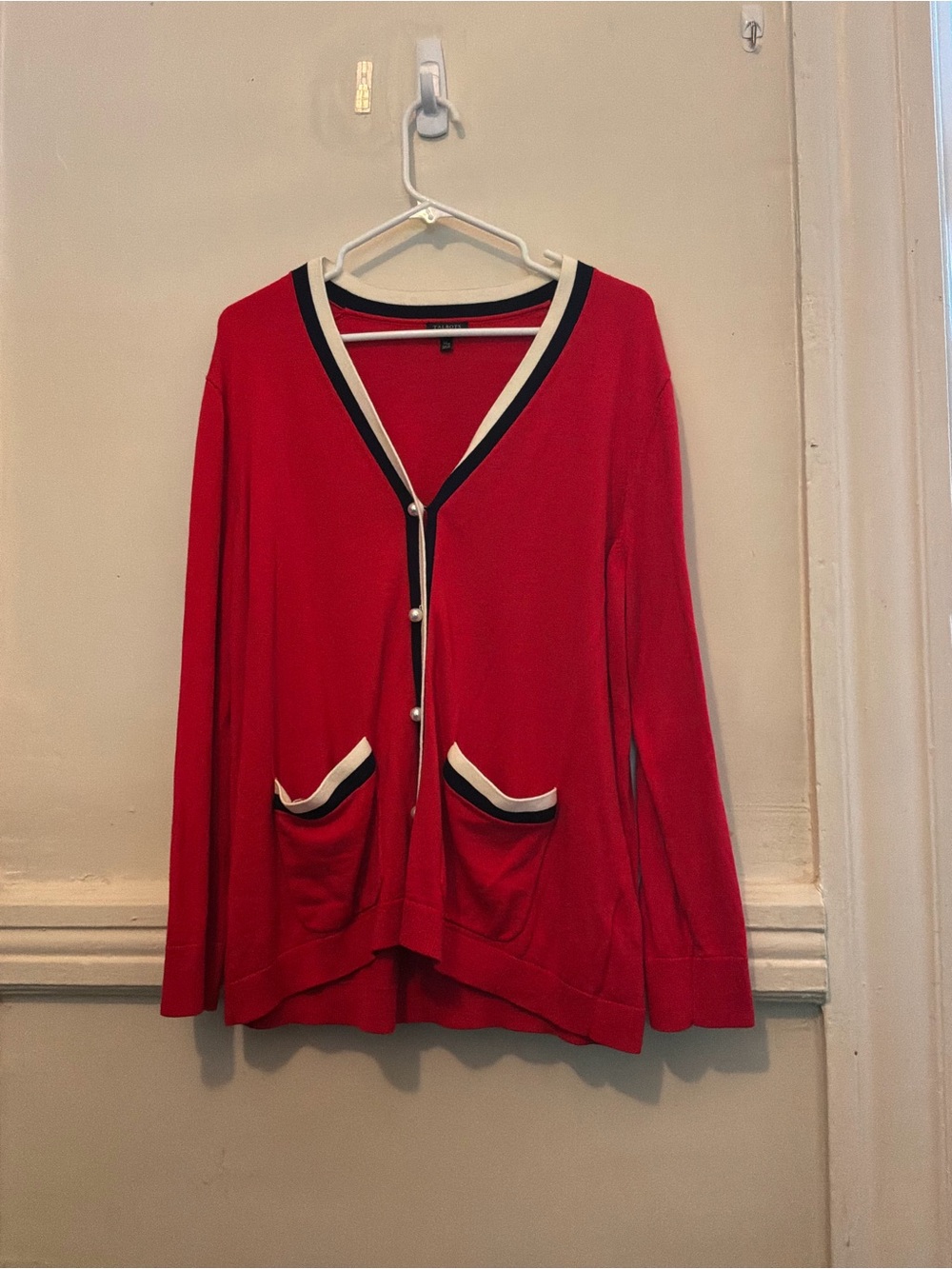 Talbots Classic Red V-Neck Cardigan with Contrast Trim